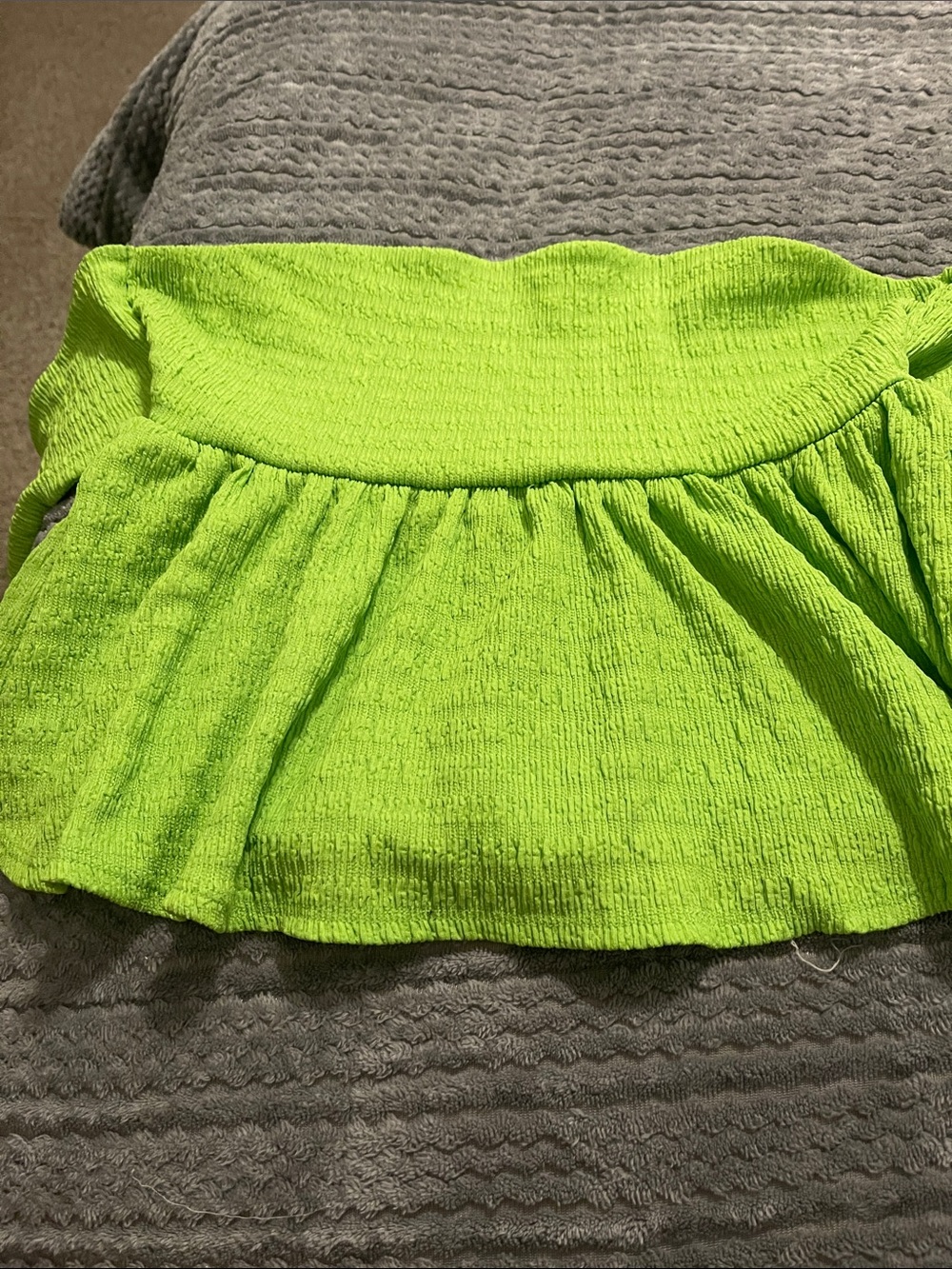 Lime green Smocked Ruffled strapless top that ties in the back